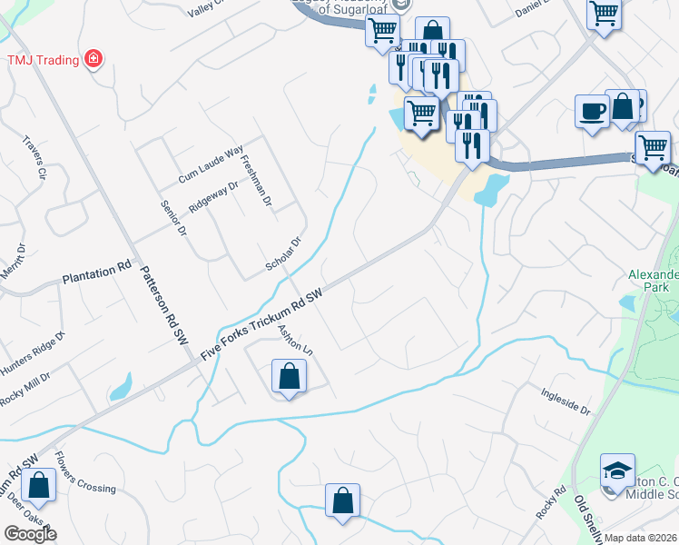 map of restaurants, bars, coffee shops, grocery stores, and more near 554 Learning Court Southwest in Lawrenceville