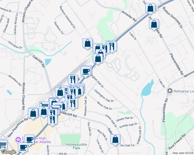 map of restaurants, bars, coffee shops, grocery stores, and more near 2602 Johnson Drive in Doraville
