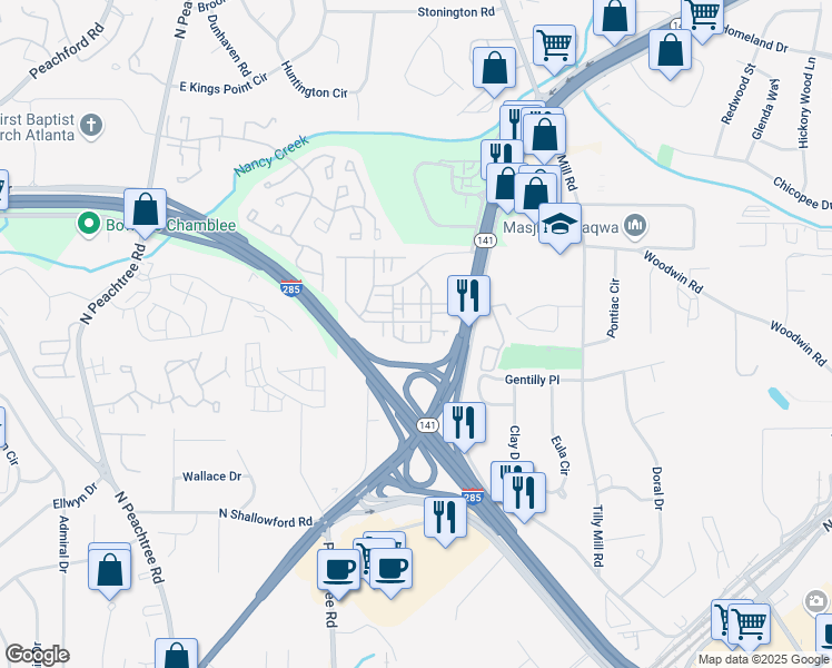 map of restaurants, bars, coffee shops, grocery stores, and more near 4324 Water Elm Alley in Doraville