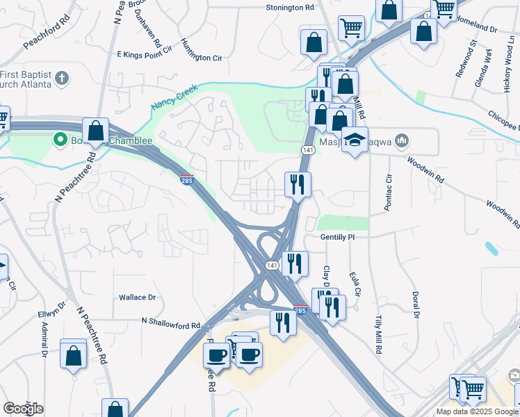 map of restaurants, bars, coffee shops, grocery stores, and more near 4325 Water Elm Alley in Doraville