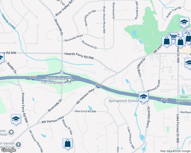 map of restaurants, bars, coffee shops, grocery stores, and more near 510 Coldstream Court Northwest in Atlanta