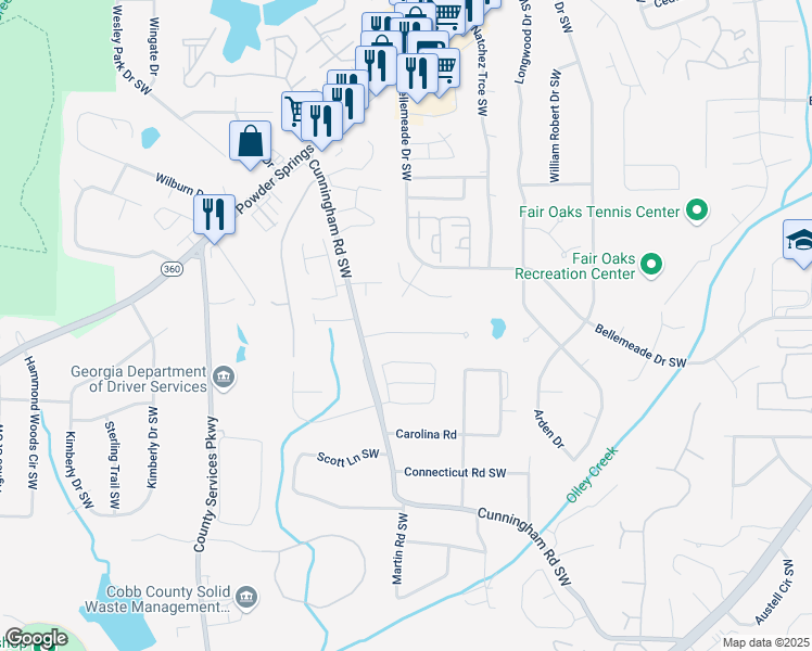 map of restaurants, bars, coffee shops, grocery stores, and more near 710 Lowell Drive Southwest in Marietta