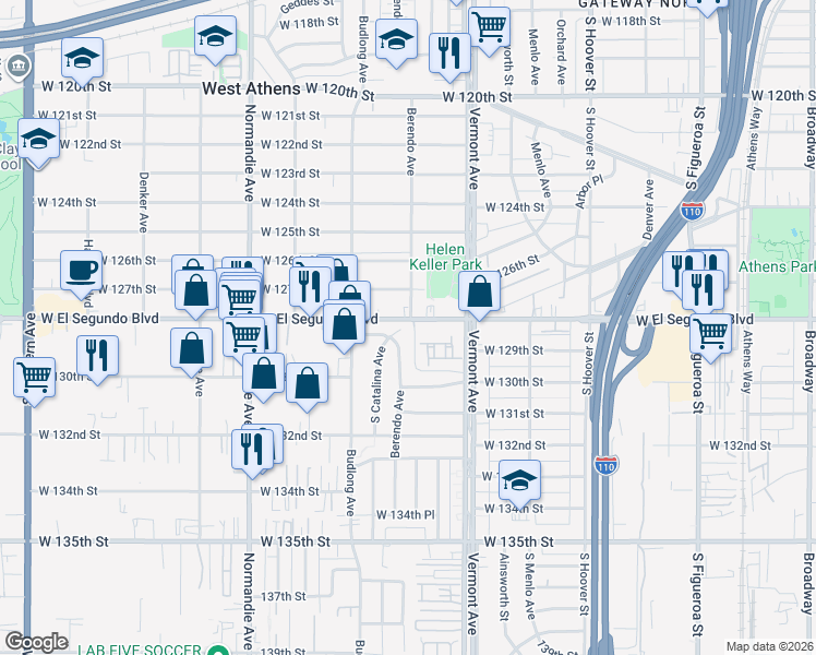 map of restaurants, bars, coffee shops, grocery stores, and more near 12801 South Catalina Avenue in Gardena