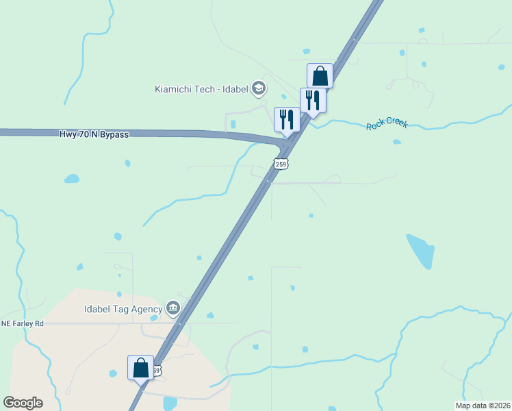 map of restaurants, bars, coffee shops, grocery stores, and more near Northeast Lincoln Road in Idabel
