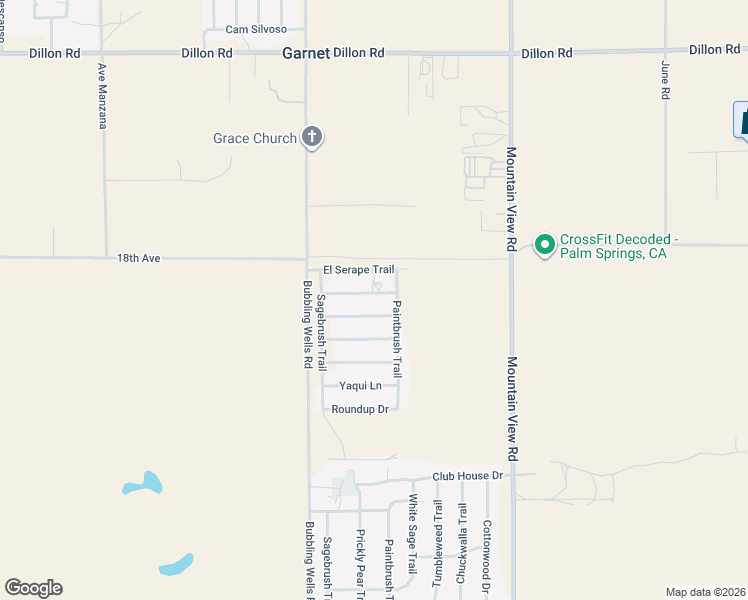 map of restaurants, bars, coffee shops, grocery stores, and more near 67725 Broken Arrow Lane in Desert Hot Springs