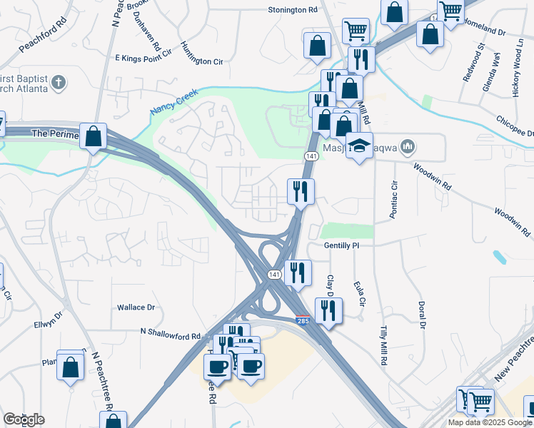 map of restaurants, bars, coffee shops, grocery stores, and more near 4340 Colorado Fir Alley in Doraville
