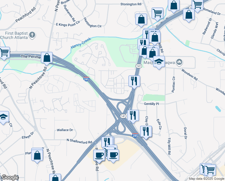 map of restaurants, bars, coffee shops, grocery stores, and more near 4232 Hickory Pine Alley in Doraville