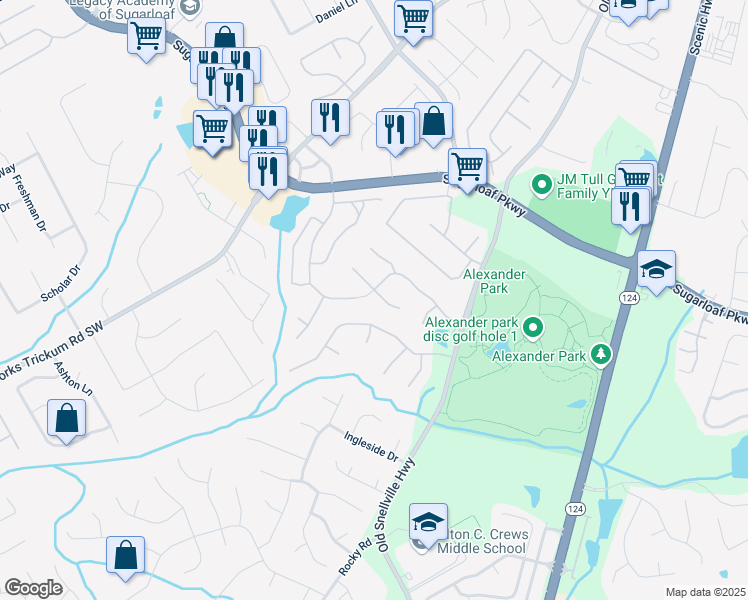 map of restaurants, bars, coffee shops, grocery stores, and more near 1110 Downyshire Drive in Lawrenceville