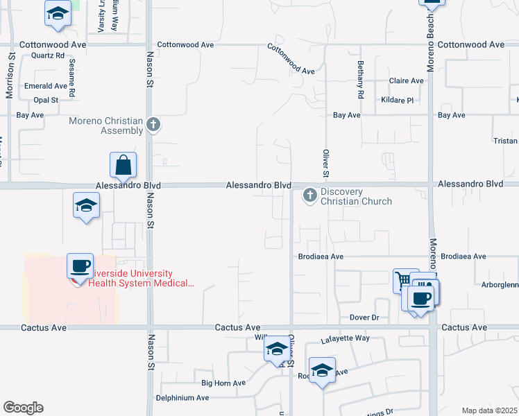 map of restaurants, bars, coffee shops, grocery stores, and more near 14059 Shayna Street in Moreno Valley