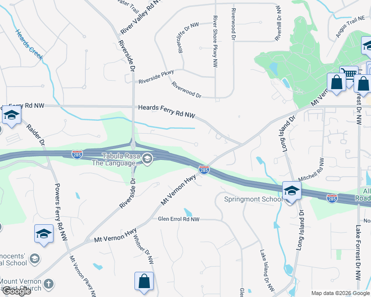 map of restaurants, bars, coffee shops, grocery stores, and more near 530 Coldstream Court Northwest in Atlanta