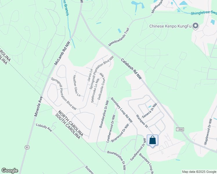 map of restaurants, bars, coffee shops, grocery stores, and more near 821 Boundaryline Drive Northwest in Calabash