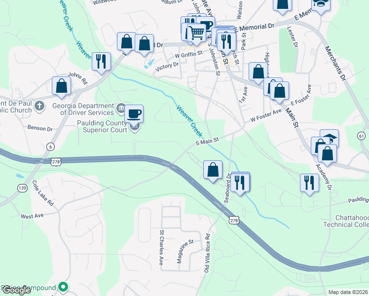 map of restaurants, bars, coffee shops, grocery stores, and more near 266 South Main Street in Dallas