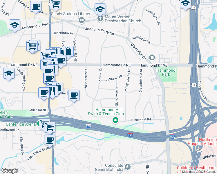 map of restaurants, bars, coffee shops, grocery stores, and more near 500 Read Lane Northeast in Atlanta
