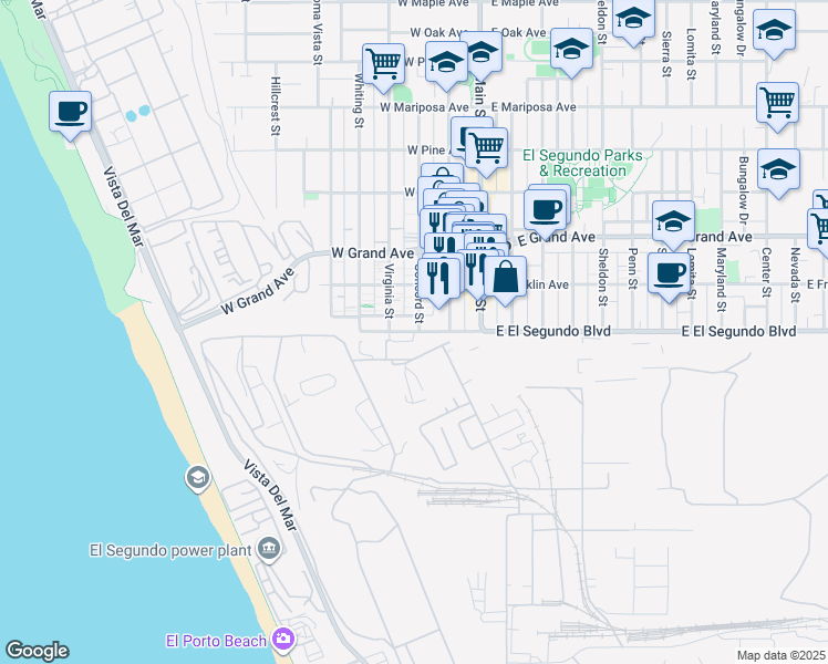 map of restaurants, bars, coffee shops, grocery stores, and more near 324 West El Segundo Boulevard in El Segundo