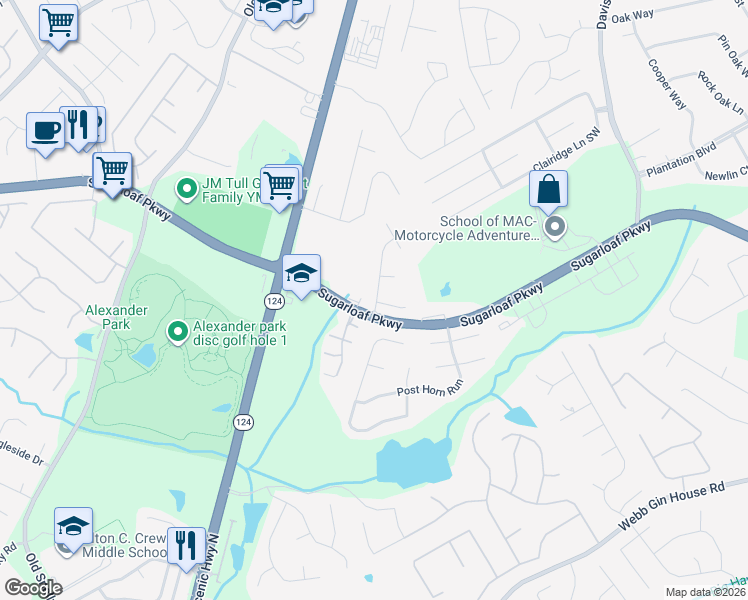 map of restaurants, bars, coffee shops, grocery stores, and more near 1056 Treymont Lane Southwest in Lawrenceville