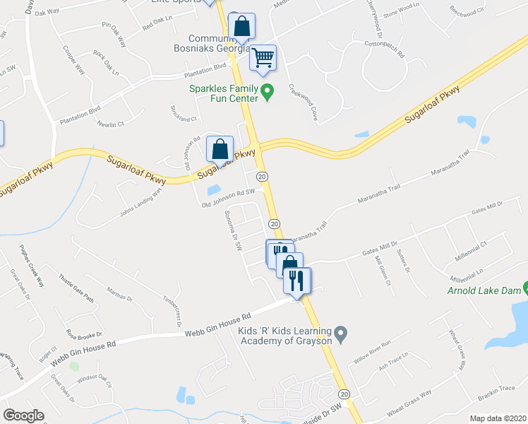 map of restaurants, bars, coffee shops, grocery stores, and more near 911 Sonoma Drive Southwest in Lawrenceville
