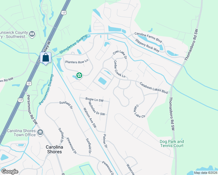 map of restaurants, bars, coffee shops, grocery stores, and more near 1080 Chadsey Lake Drive in Calabash