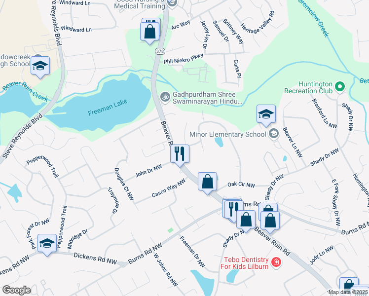 map of restaurants, bars, coffee shops, grocery stores, and more near 4348 Venus Drive Northwest in Lilburn