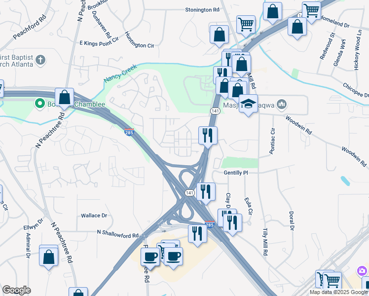 map of restaurants, bars, coffee shops, grocery stores, and more near 4340 Colorado Fir Alley in Doraville