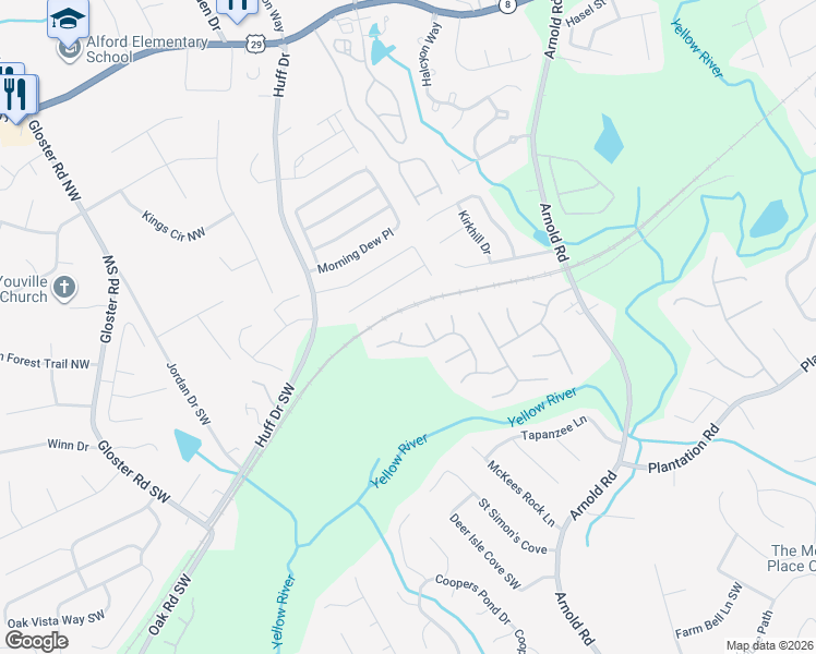 map of restaurants, bars, coffee shops, grocery stores, and more near 104 Ambridge Court in Lawrenceville