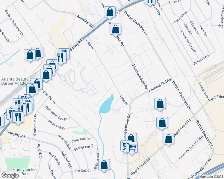 map of restaurants, bars, coffee shops, grocery stores, and more near 108 North Woodland Drive in Doraville