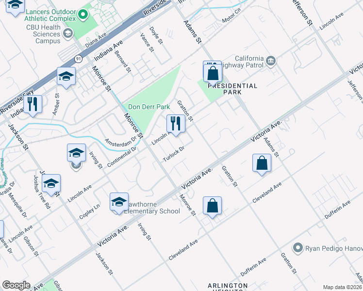 map of restaurants, bars, coffee shops, grocery stores, and more near 2826 Sulky Court in Riverside