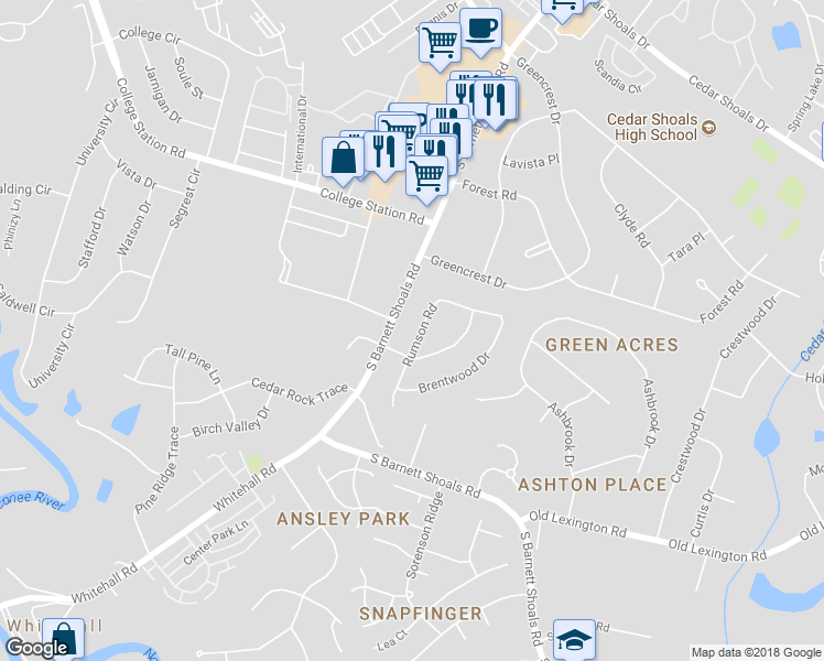 map of restaurants, bars, coffee shops, grocery stores, and more near 275 Rumson Road in Athens