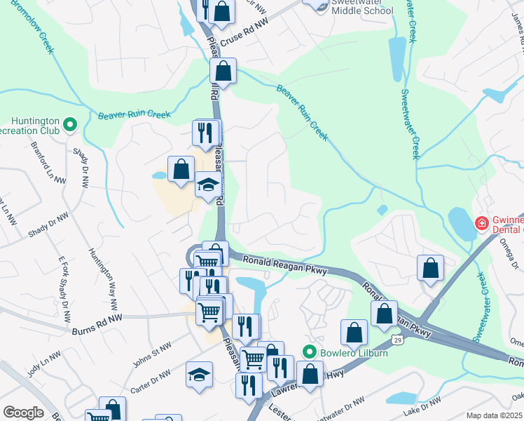 map of restaurants, bars, coffee shops, grocery stores, and more near 3727 Charles Street Northwest in Lilburn