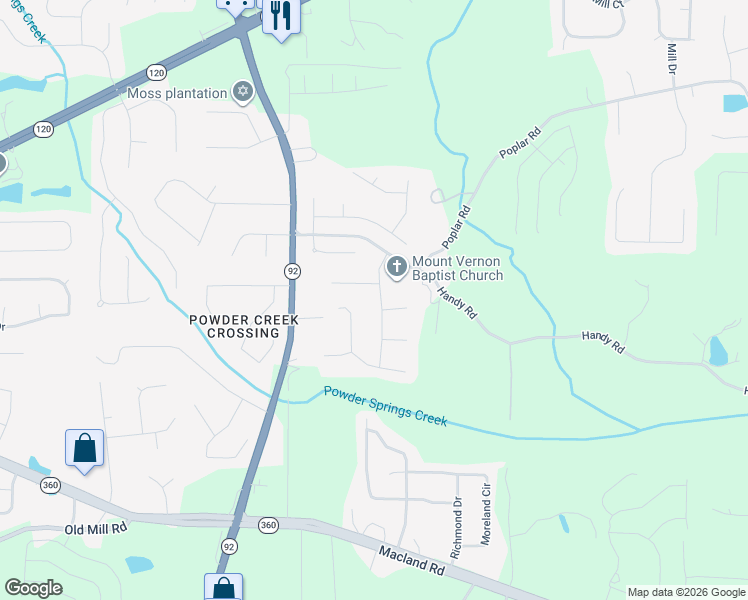 map of restaurants, bars, coffee shops, grocery stores, and more near 122 Georgias Lane in Dallas