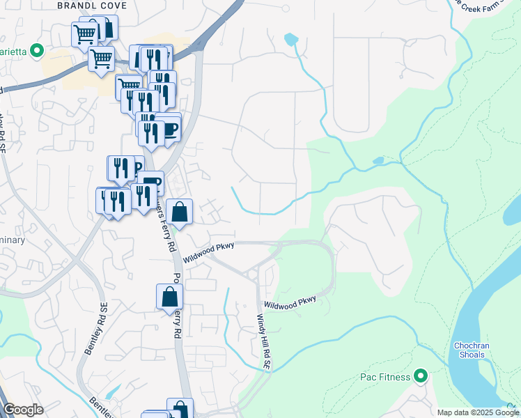 map of restaurants, bars, coffee shops, grocery stores, and more near 1450 Bollingbrook Road in Marietta