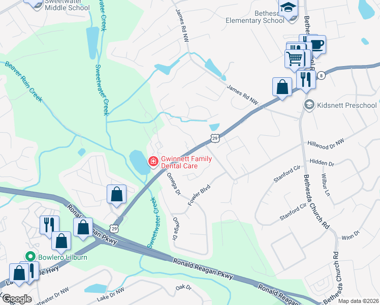 map of restaurants, bars, coffee shops, grocery stores, and more near 3333 Lawrenceville Highway in Lawrenceville