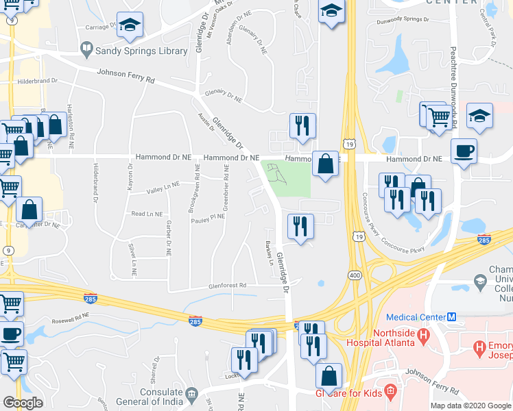 map of restaurants, bars, coffee shops, grocery stores, and more near 67 Prospect Place Northeast in Atlanta