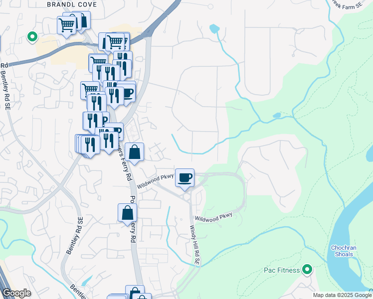 map of restaurants, bars, coffee shops, grocery stores, and more near 1450 Bollingbrook Road in Marietta