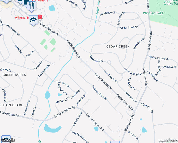 map of restaurants, bars, coffee shops, grocery stores, and more near 104 Boulder Trail in Athens