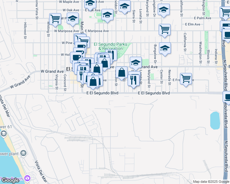 map of restaurants, bars, coffee shops, grocery stores, and more near 419 East El Segundo Boulevard in El Segundo