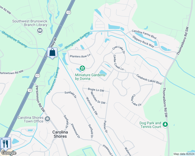 map of restaurants, bars, coffee shops, grocery stores, and more near 1991 Coleman Lake Drive in Calabash