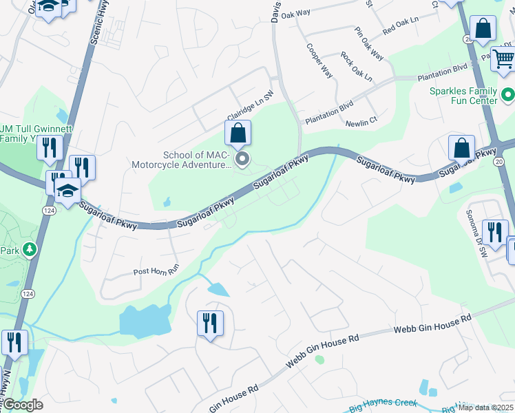 map of restaurants, bars, coffee shops, grocery stores, and more near 2470 Sugarloaf Parkway in Lawrenceville