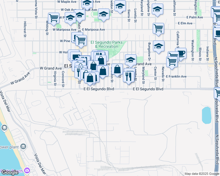 map of restaurants, bars, coffee shops, grocery stores, and more near 419 East El Segundo Boulevard in El Segundo
