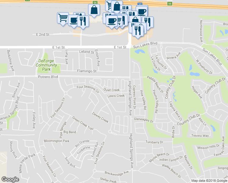 map of restaurants, bars, coffee shops, grocery stores, and more near 1635 Quiet Creek in Beaumont