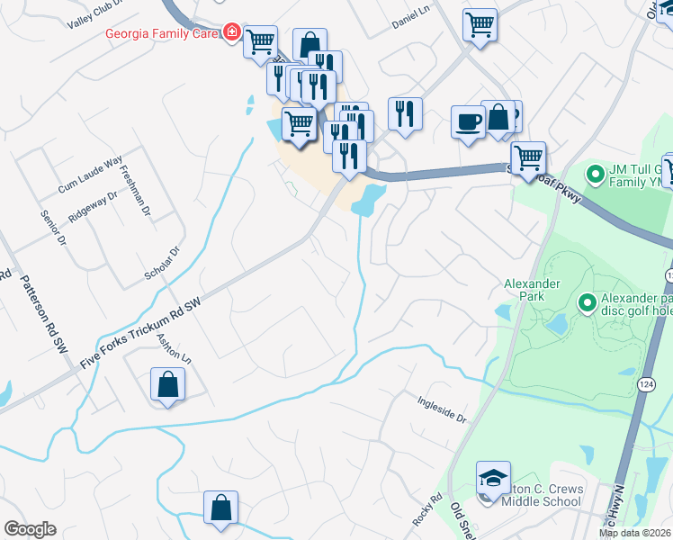 map of restaurants, bars, coffee shops, grocery stores, and more near 665 Somerset Vale Drive in Lawrenceville