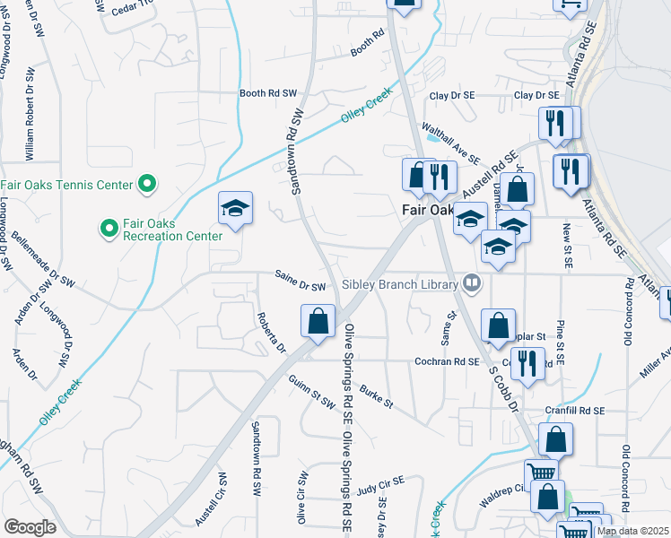 map of restaurants, bars, coffee shops, grocery stores, and more near 1522 Burberry Alley in Marietta