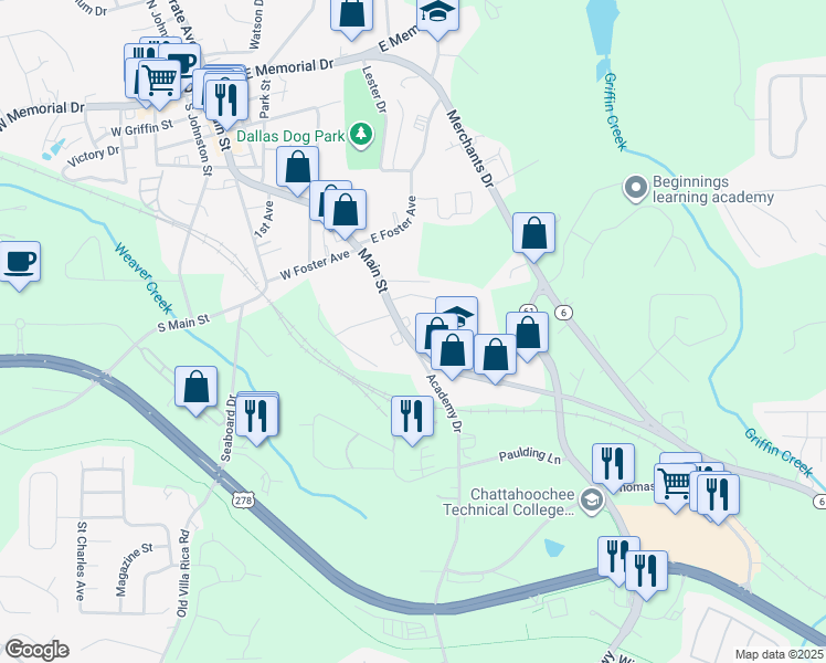 map of restaurants, bars, coffee shops, grocery stores, and more near 520 Hardee Street in Dallas