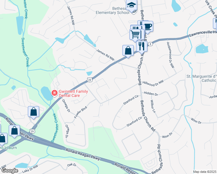 map of restaurants, bars, coffee shops, grocery stores, and more near 3226 Lawrenceville Highway in Lawrenceville