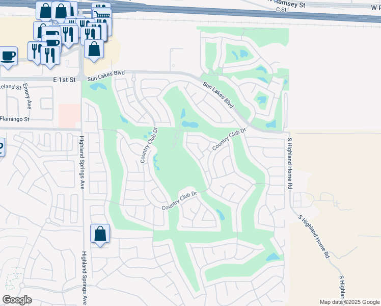 map of restaurants, bars, coffee shops, grocery stores, and more near 995 Hogan Avenue in Banning