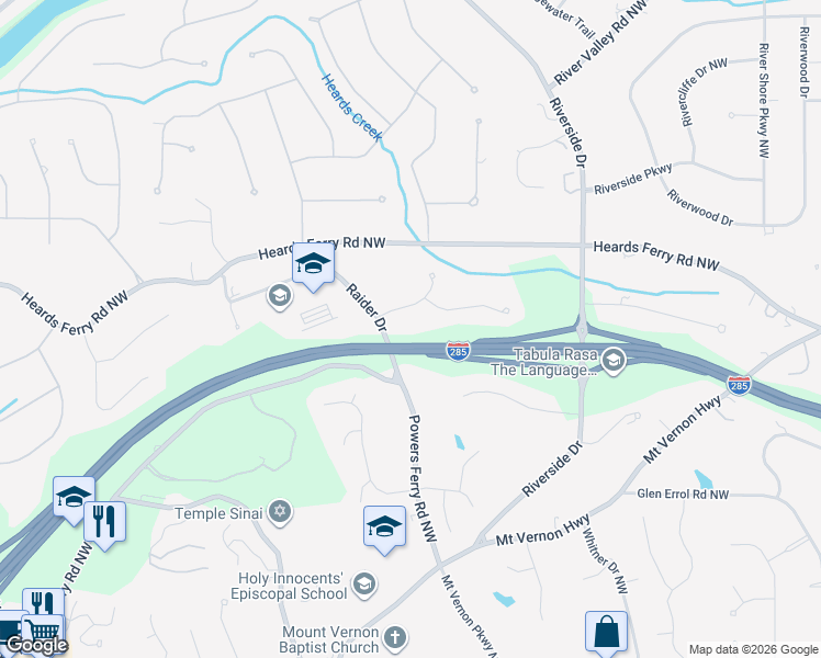 map of restaurants, bars, coffee shops, grocery stores, and more near 820 Wesley Oak Road Northwest in Sandy Springs