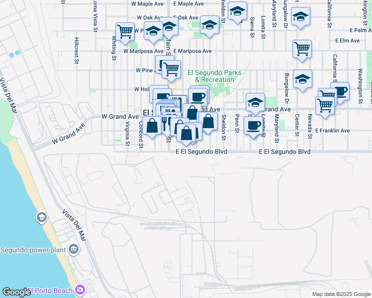 map of restaurants, bars, coffee shops, grocery stores, and more near 203 East El Segundo Boulevard in El Segundo