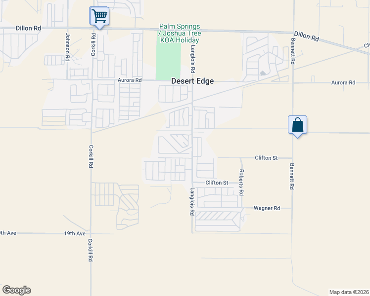 map of restaurants, bars, coffee shops, grocery stores, and more near 18075 Langlois Road in Desert Hot Springs