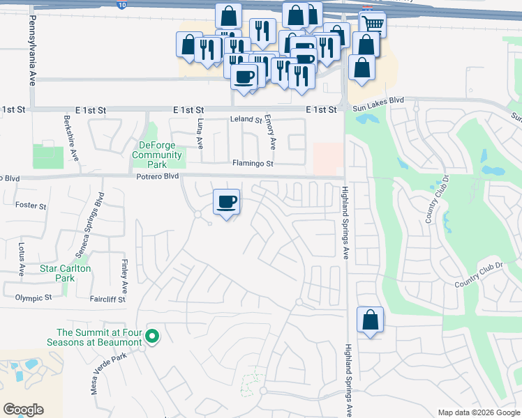map of restaurants, bars, coffee shops, grocery stores, and more near 1554 Turtle Creek in Beaumont