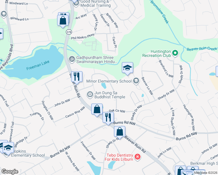 map of restaurants, bars, coffee shops, grocery stores, and more near 902 Rabun Drive Northwest in Lilburn