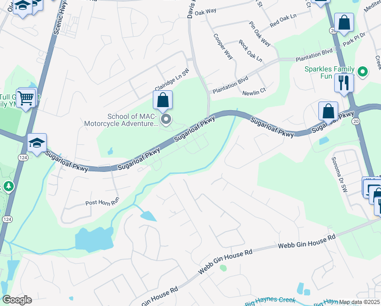 map of restaurants, bars, coffee shops, grocery stores, and more near 2470 Sugarloaf Pkwy in Lawrenceville